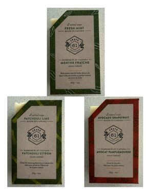 Crate 61 Natural Soap Bundle (3) Avocado Grapefruit Patchouli Lime Fresh Mint